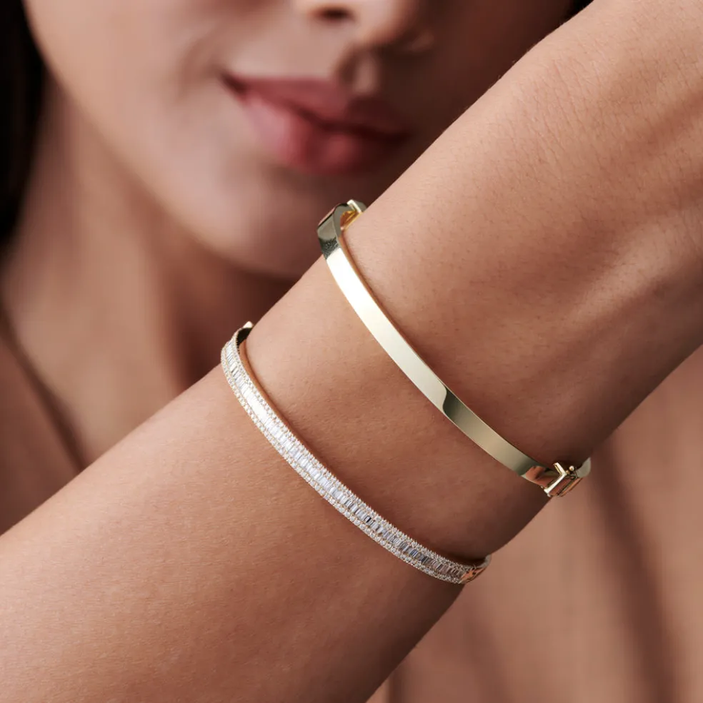 14k Half Eternity Baguette and Round Diamond Bangle