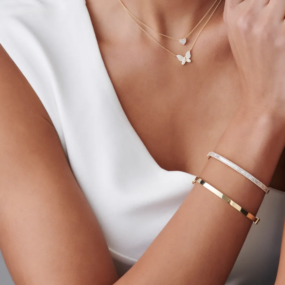 14k Half Eternity Baguette and Round Diamond Bangle