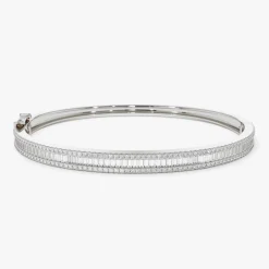 14k Half Eternity Baguette and Round Diamond Bangle