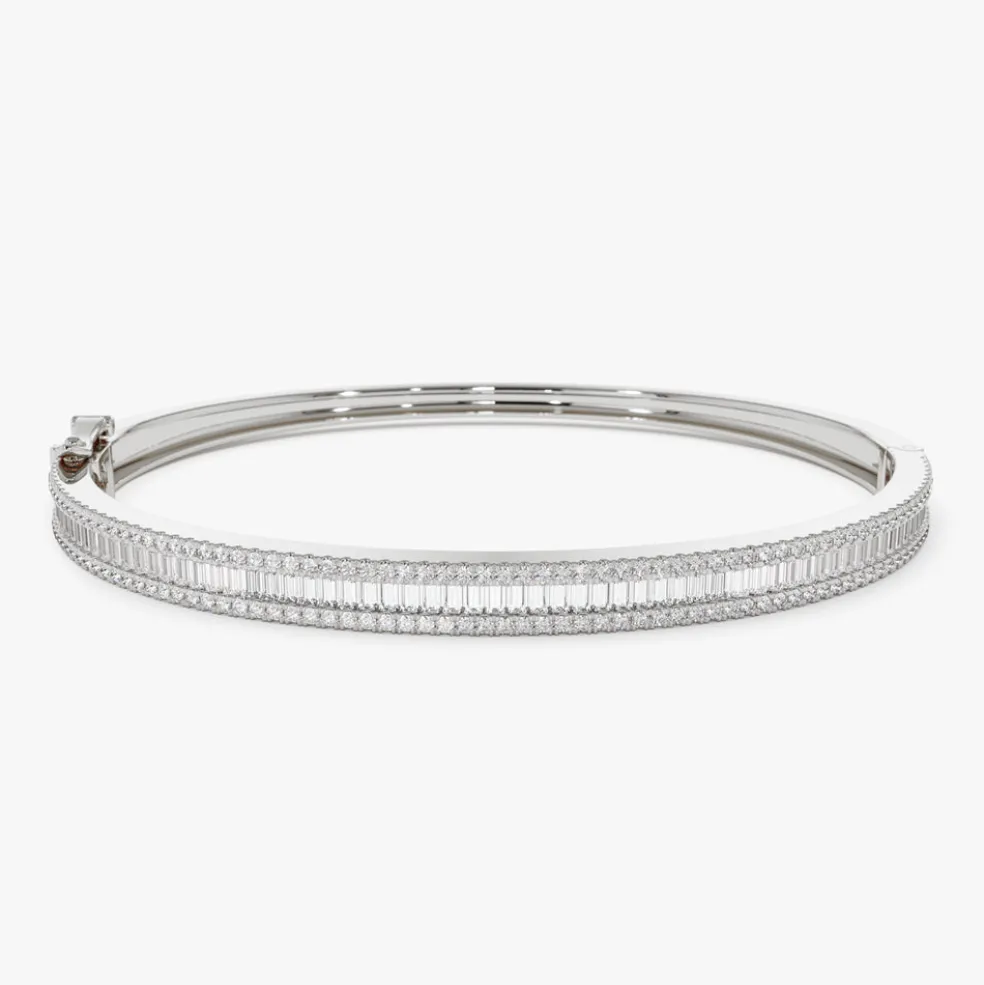 14k Half Eternity Baguette and Round Diamond Bangle