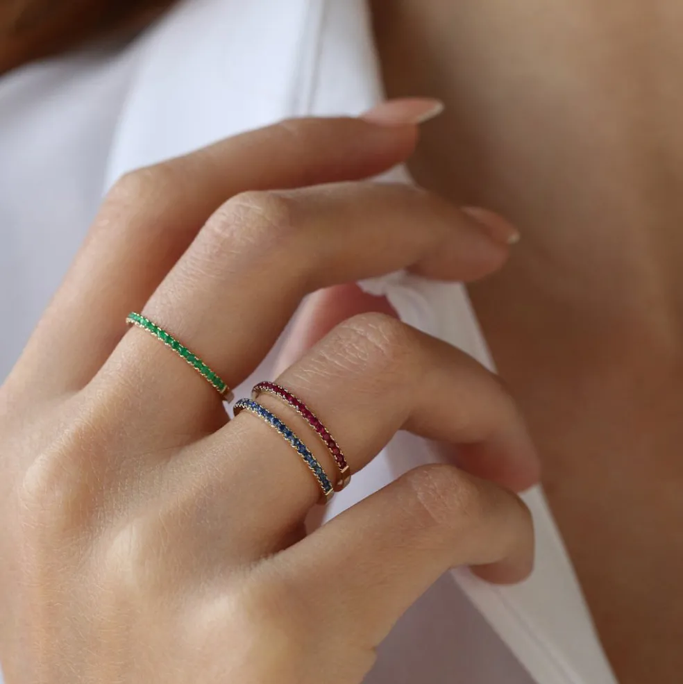 14k Half Eternity Emerald Ring