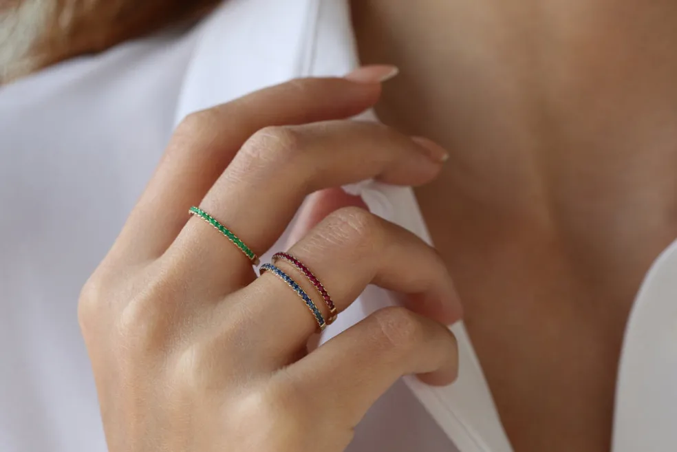 14k Half Eternity Emerald Ring