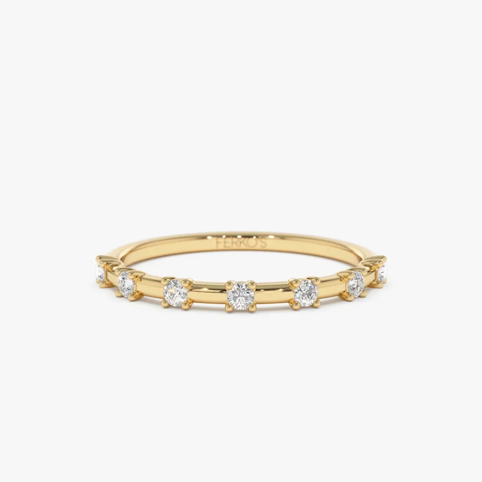 14K Half Eternity Minimalist Diamond Wedding Ring