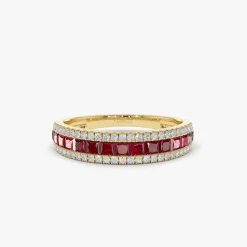 14k Half Eternity Square Ruby Anniversary Ring
