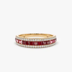 14k Half Eternity Square Ruby Anniversary Ring