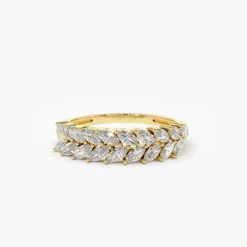 14k Half Eternity Two Rows Marquise Diamond Band
