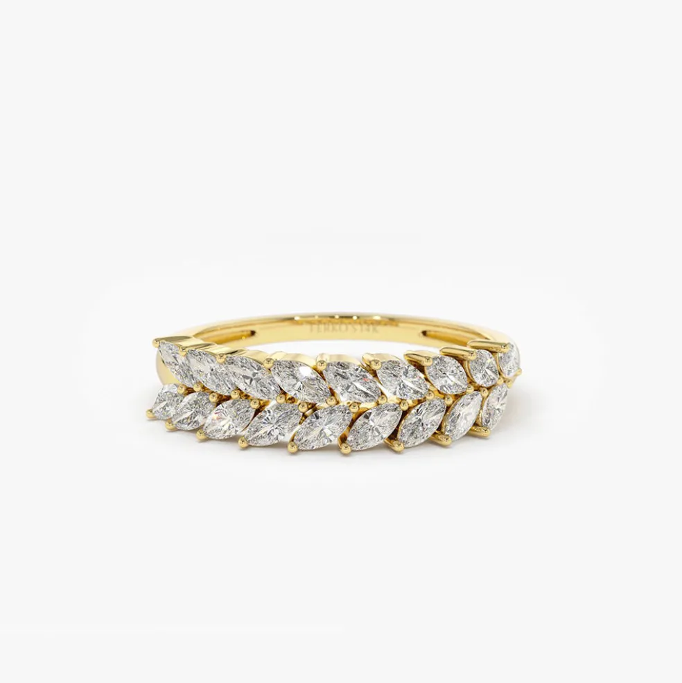 14k Half Eternity Two Rows Marquise Diamond Band