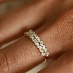 14k Half Eternity Two Rows Marquise Diamond Band
