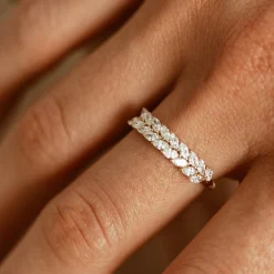 14k Half Eternity Two Rows Marquise Diamond Band