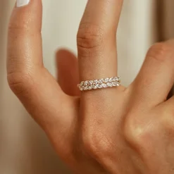 14k Half Eternity Two Rows Marquise Diamond Band