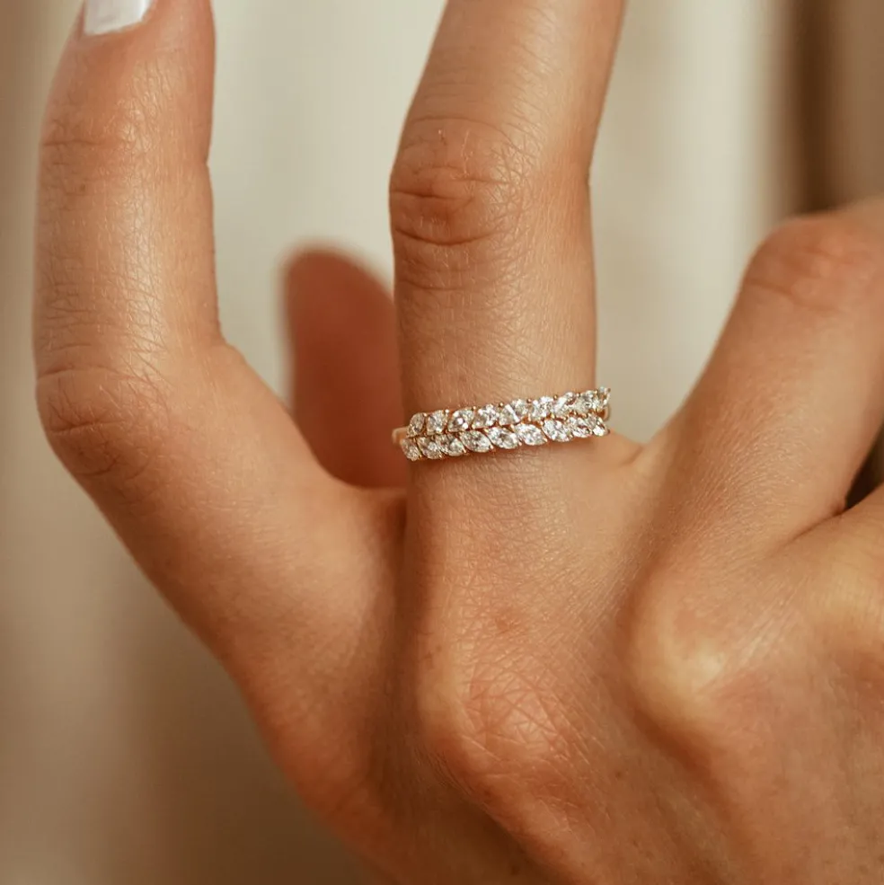 14k Half Eternity Two Rows Marquise Diamond Band