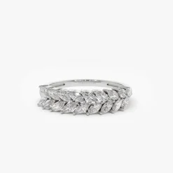 14k Half Eternity Two Rows Marquise Diamond Band