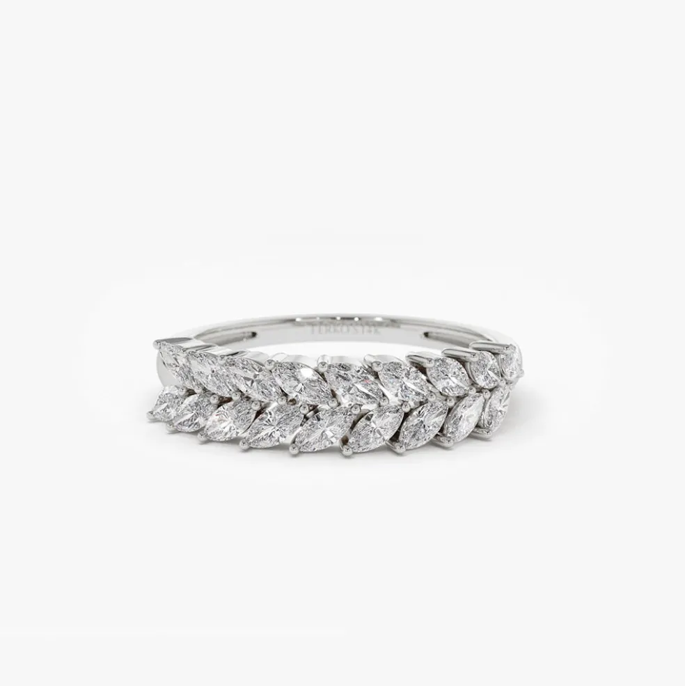 14k Half Eternity Two Rows Marquise Diamond Band