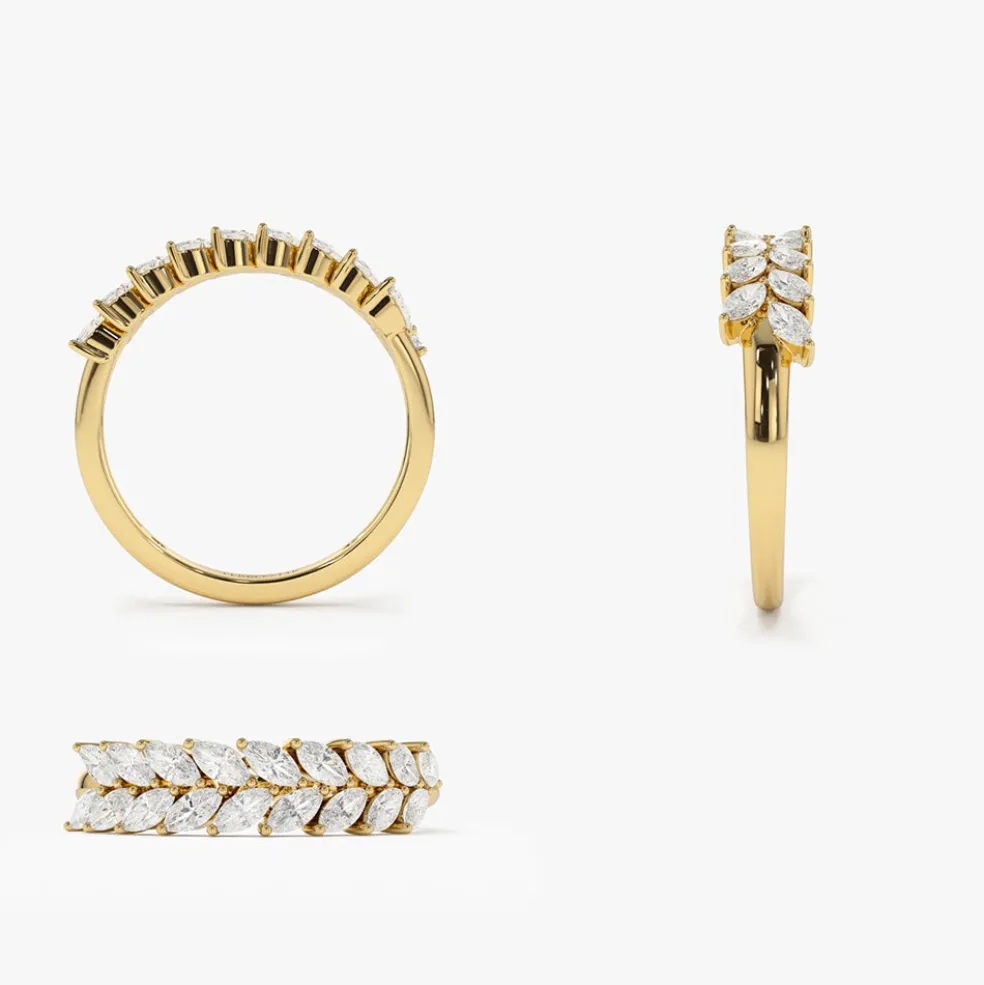 14k Half Eternity Two Rows Marquise Diamond Band