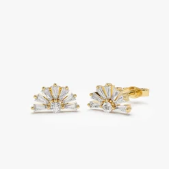 14k Half Round Tapered Baguette Diamond Studs