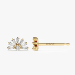 14k Half Round Tapered Baguette Diamond Studs