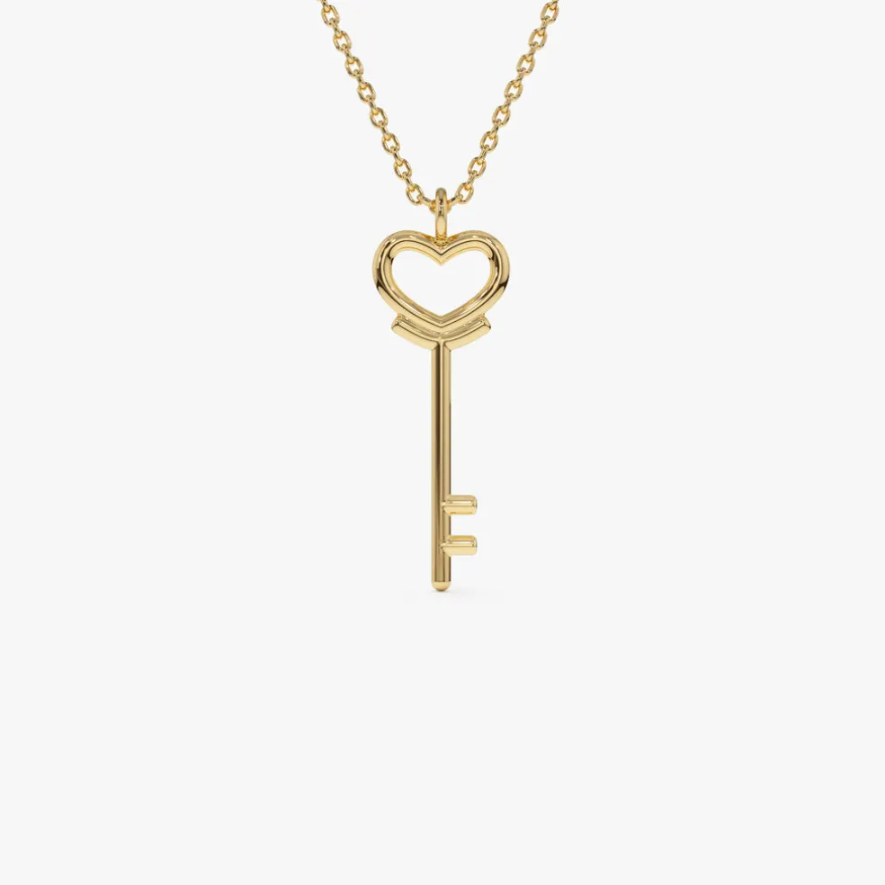 14K Heart Key Necklace