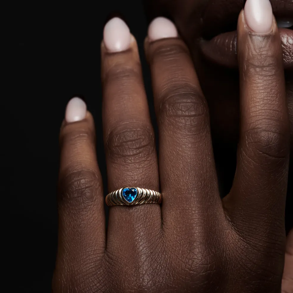 14k Heart Shape Blue Topaz Beveled Ring