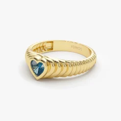 14k Heart Shape Blue Topaz Beveled Ring