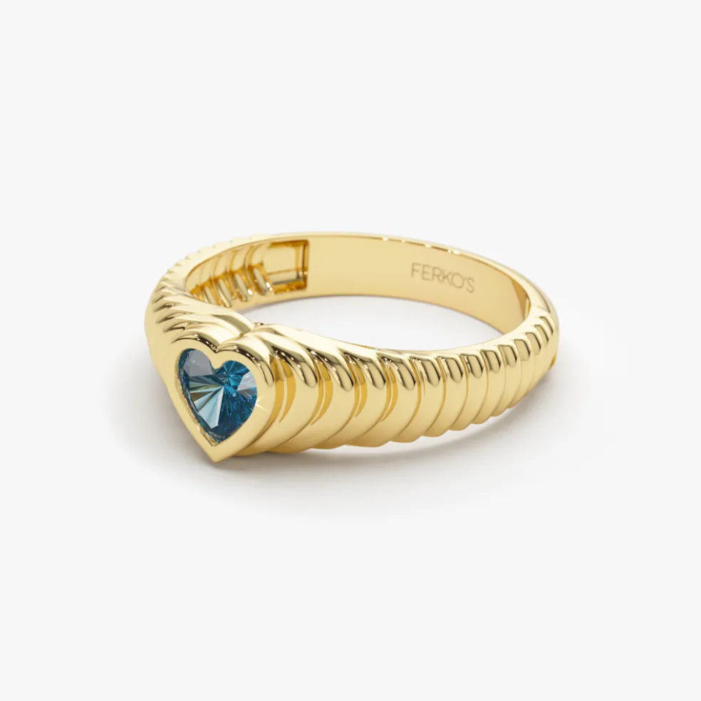 14k Heart Shape Blue Topaz Beveled Ring