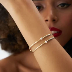 14K Heart Shape Diamond Solitaire Bangle