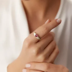 14k Heart Shape Garnet Beveled Ring