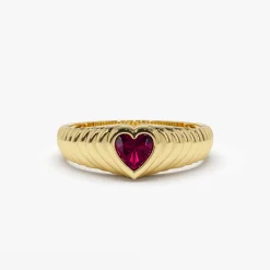14k Heart Shape Ruby Beveled Ring