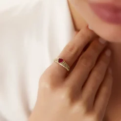 14k Heart Shape Ruby Beveled Ring