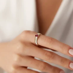 14k Heart Shape Ruby Beveled Ring