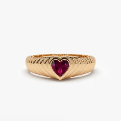 14k Heart Shape Ruby Beveled Ring