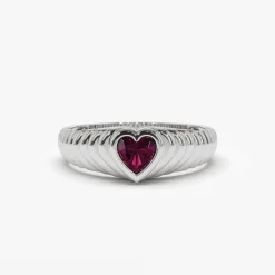 14k Heart Shape Ruby Beveled Ring
