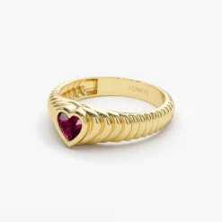 14k Heart Shape Ruby Beveled Ring