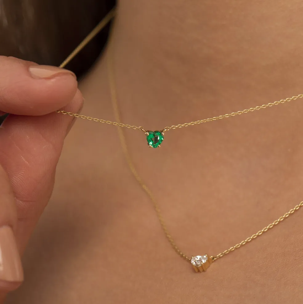14k Heart-Shape Emerald Necklace