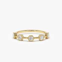 14k Hexagon Milgrain Setting Five Stone Diamond Ring