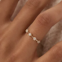14k Hexagon Milgrain Setting Five Stone Diamond Ring