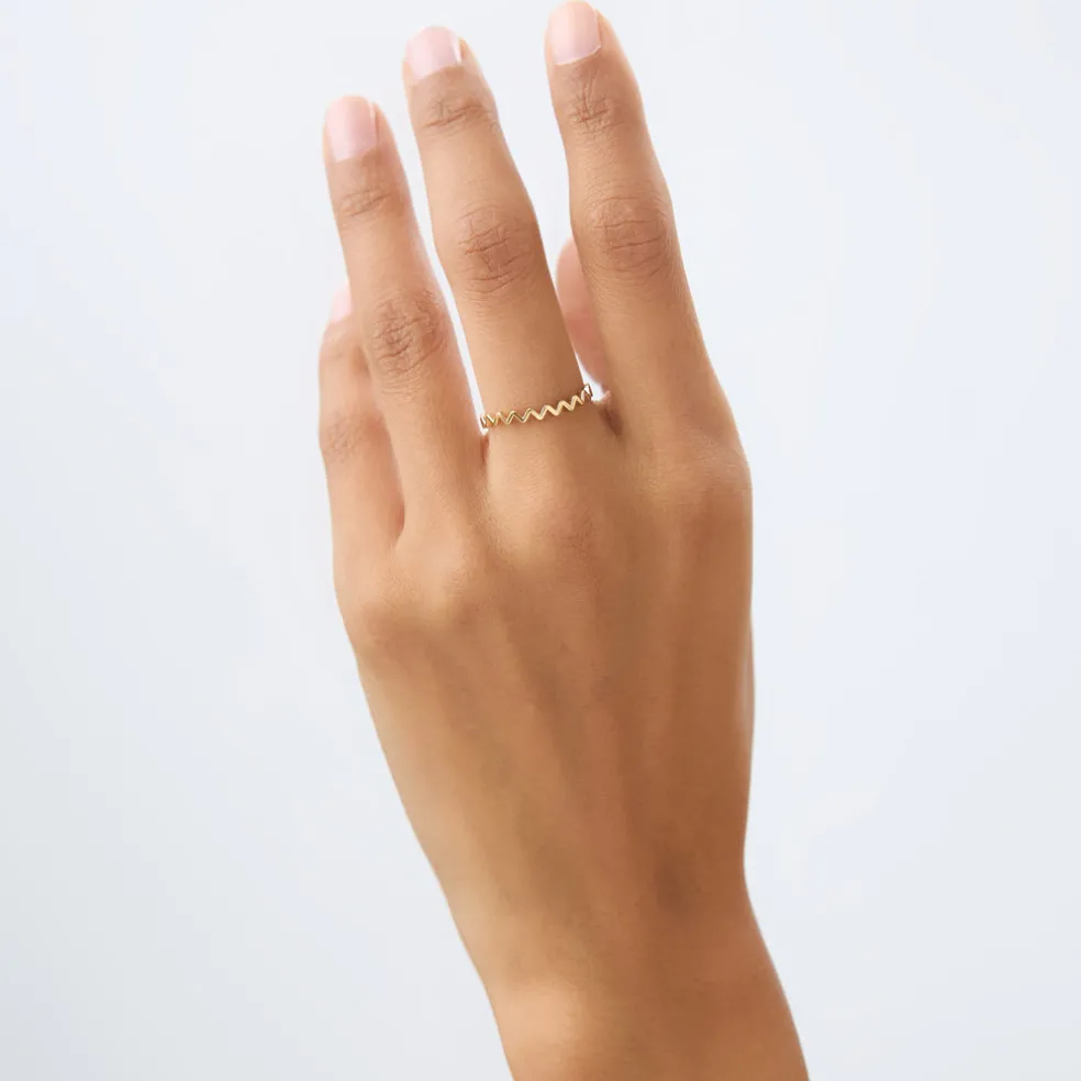 14K High and Low Zig Zag Ring