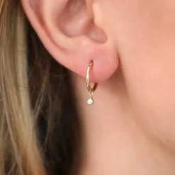 14K Hoop with Dangling Diamond