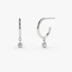 14K Hoop with Dangling Diamond