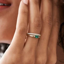 14K Horizontal Marquise Shape Natural Emerald Ring