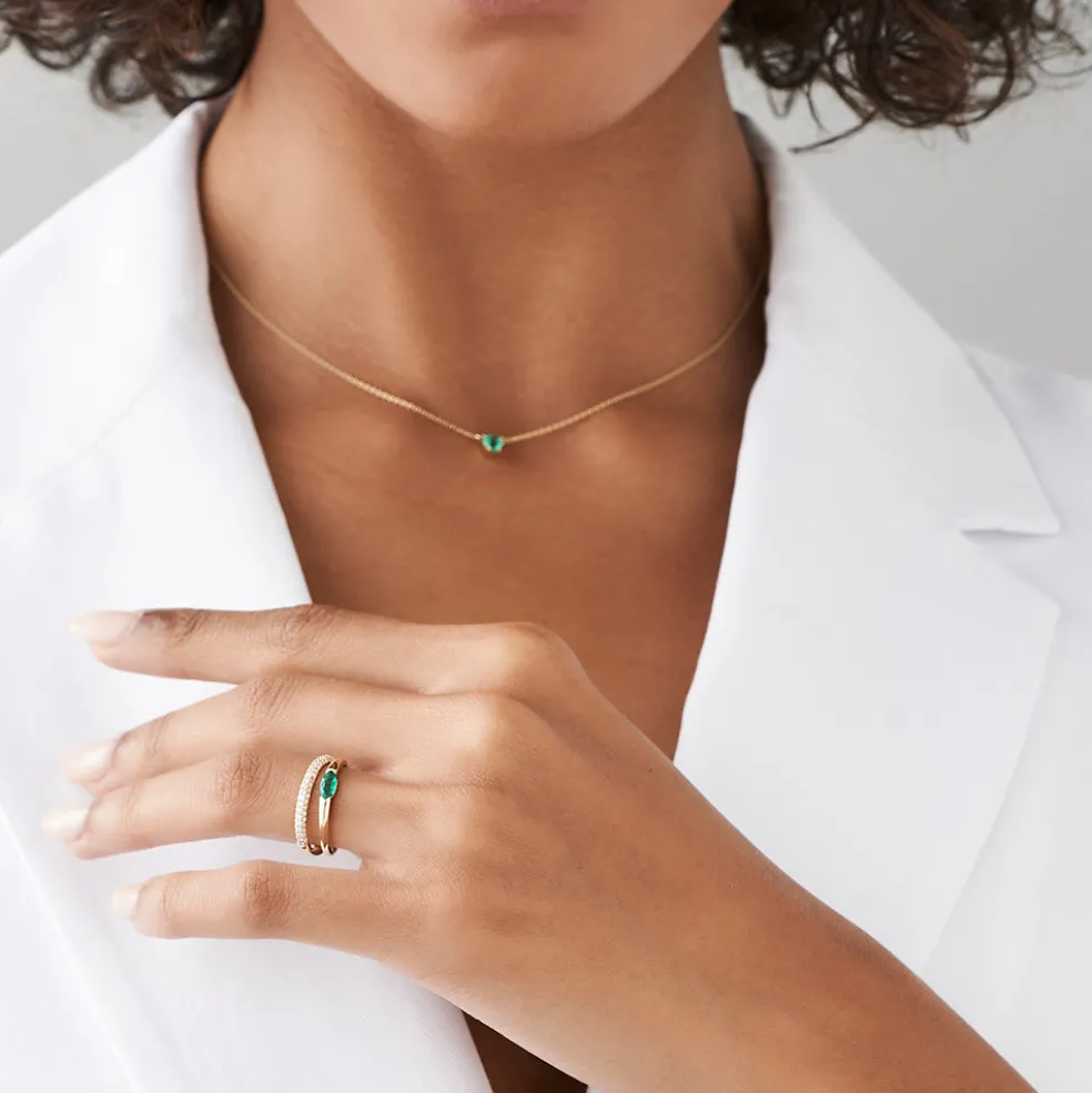 14K Horizontal Marquise Shape Natural Emerald Ring