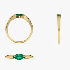14K Horizontal Marquise Shape Natural Emerald Ring