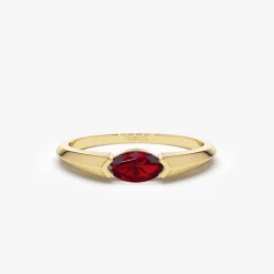 14K Horizontal Marquise Shape Natural Ruby Ring