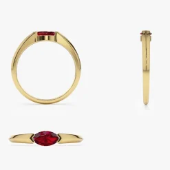 14K Horizontal Marquise Shape Natural Ruby Ring