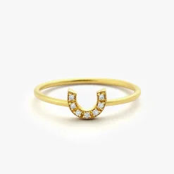 14K Horseshoe Ring with Round Cut White Diamonds