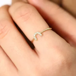 14K Horseshoe Ring with Round Cut White Diamonds