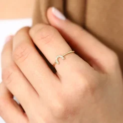 14K Horseshoe Ring with Round Cut White Diamonds