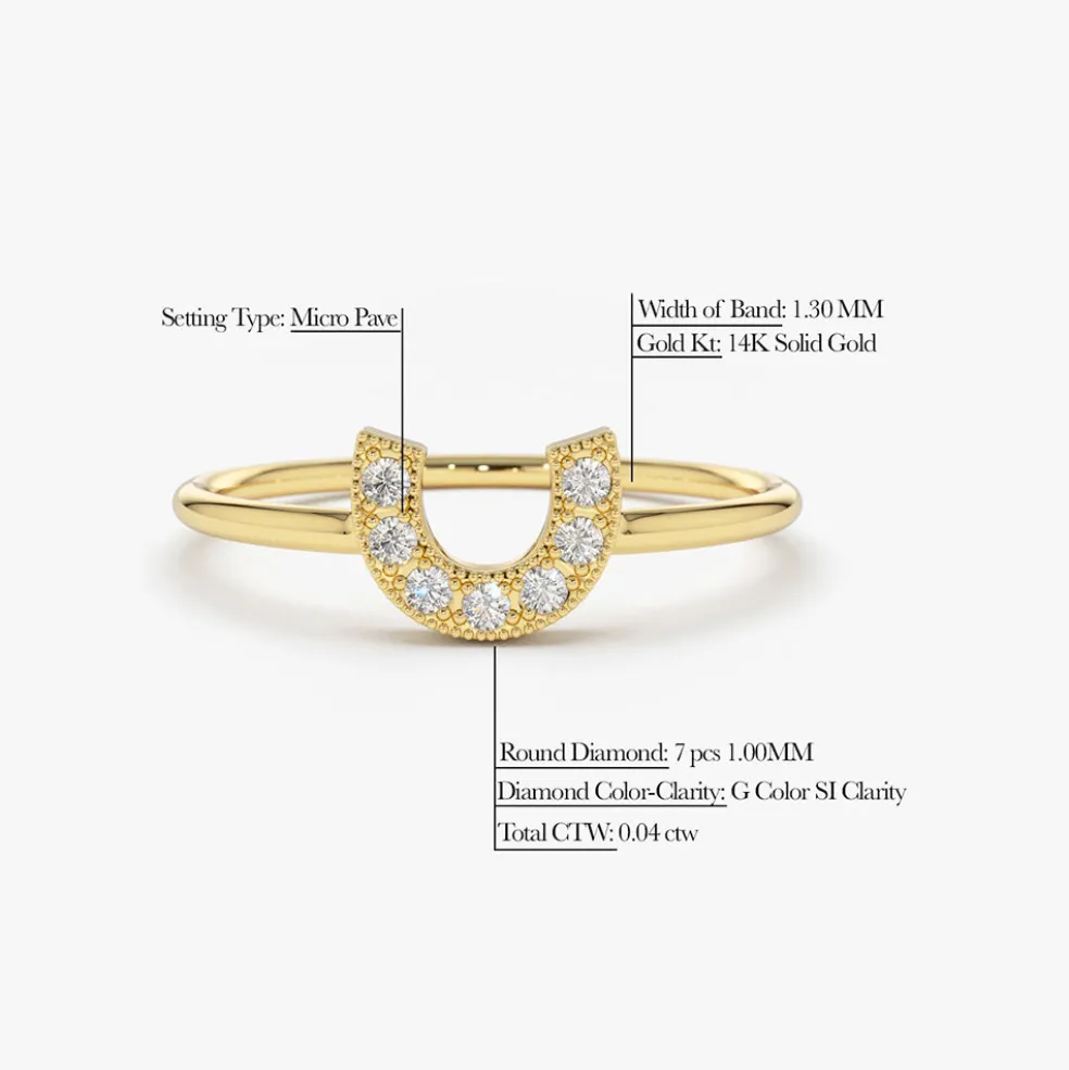 14K Horseshoe Ring with Round Cut White Diamonds