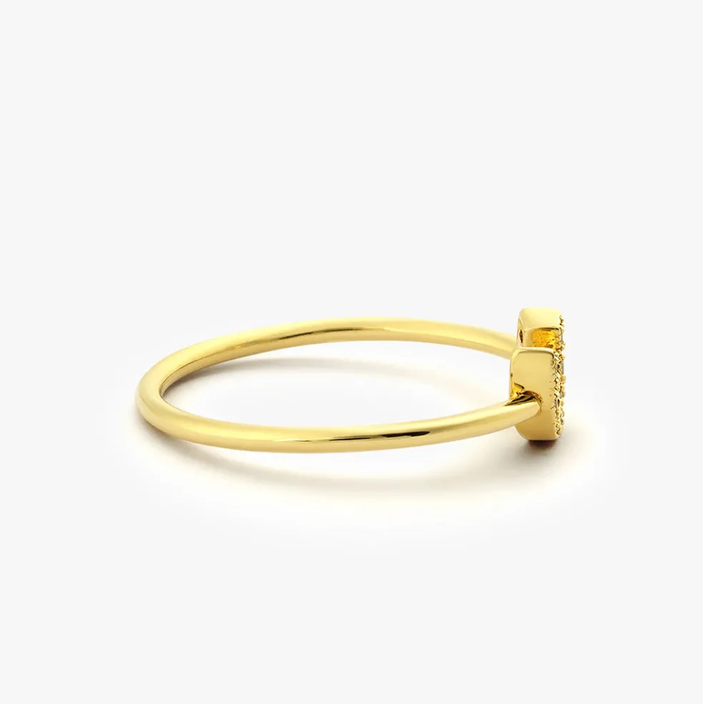 14K Horseshoe Ring with Round Cut White Diamonds