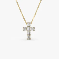 14k Illusion Setting Baguette Diamond Cross