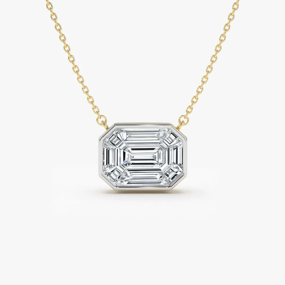 14k Illusion Setting Step Cut Mosaic Diamond Necklace